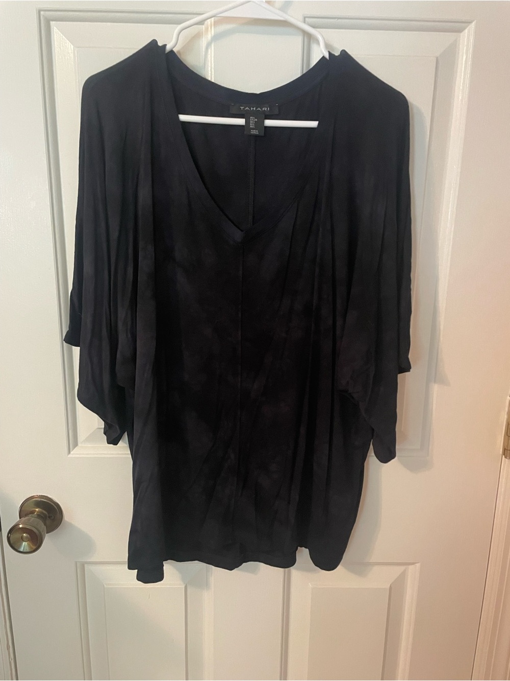 Tahari Black Draped V-Neck Tunic Top